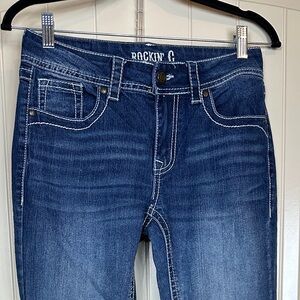 Rockin C Jeans Sz‎ 27 Bootcut Stretch Denim Cowgirl Western embroidered GUC
